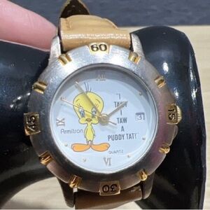 Vintage Armitron Tweety Bird Watch Women 28mm Silver Tone Date 1994